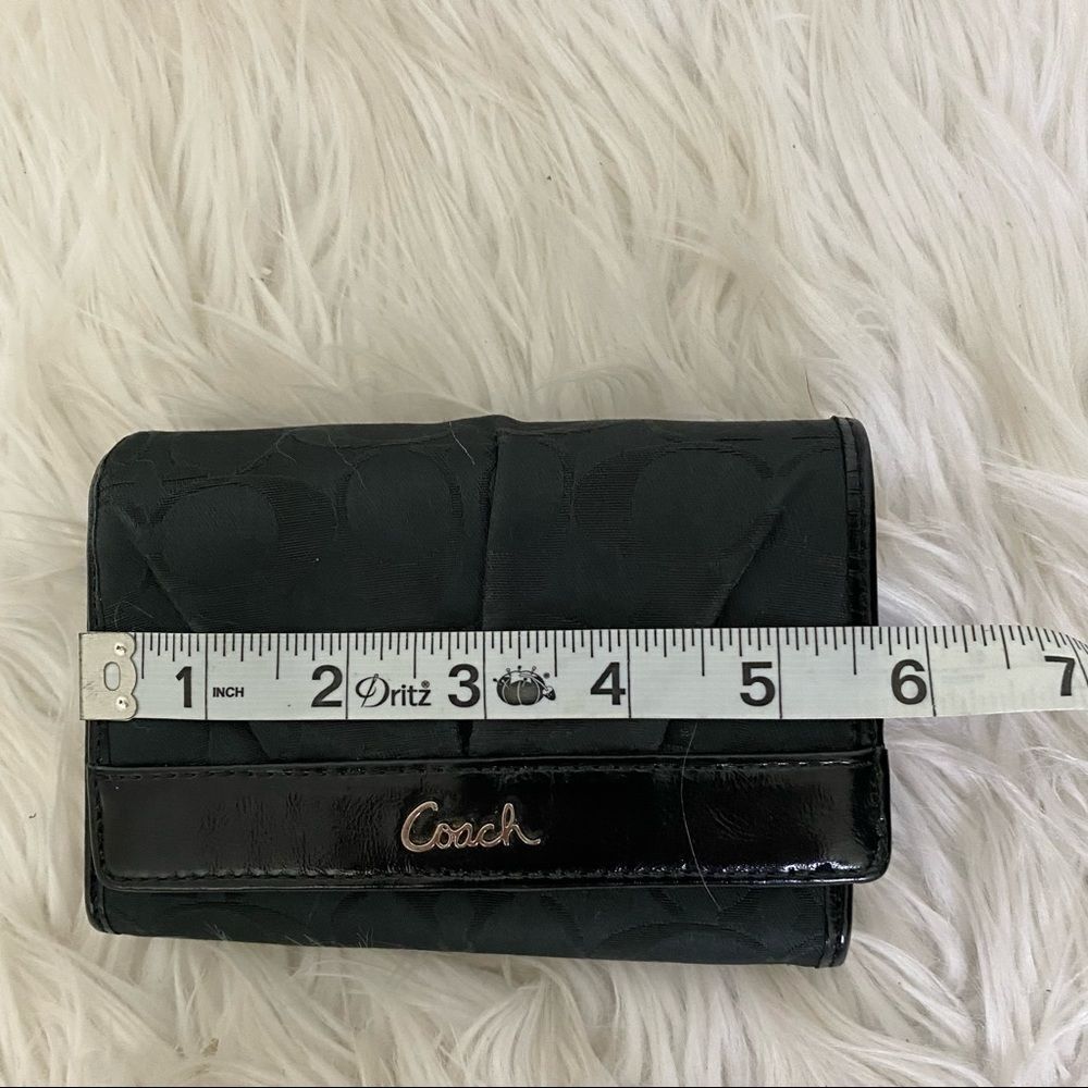 Coach Black Canvas Signature Patent Leather Foldover Wallet - Picture 5 of 9